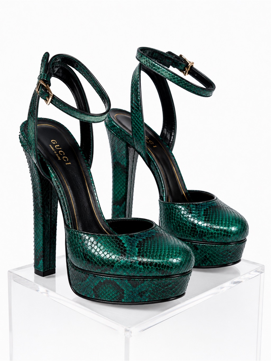 Gucci Huston Green Python Platform Heels